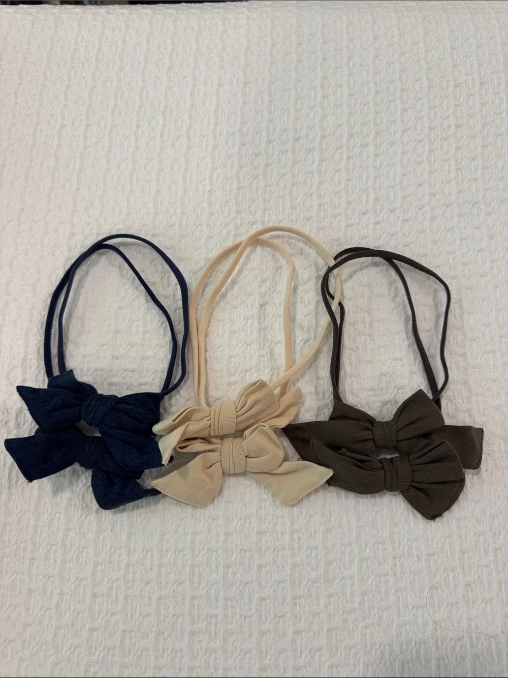 Girls Bow Headband Set - Navy, Cream & Green